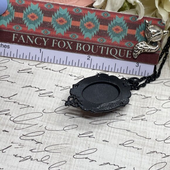 Silver Blk Red Gothic Crow Raven Rose Skull Wedding Party Jewelry necklace Cameo - Picture 11 of 13